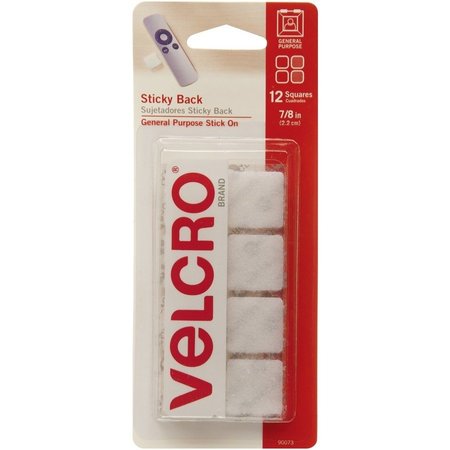 VELCRO BRAND Reclosable Fastener Shape, Square, Acrylic Adhesive, 7/8 in, 7/8 in Wd, White, 20 PK VEK90073